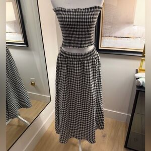 Black and White Gingham Midi Skirt - and bandeau Set Women's
